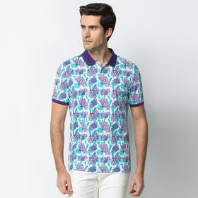 Marco Azzali 白底蓝紫色印花短袖POLO衫 T3653A00