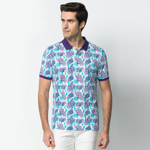 Marco Azzali 白底蓝紫色印花短袖POLO衫 T3653A00 商品图0
