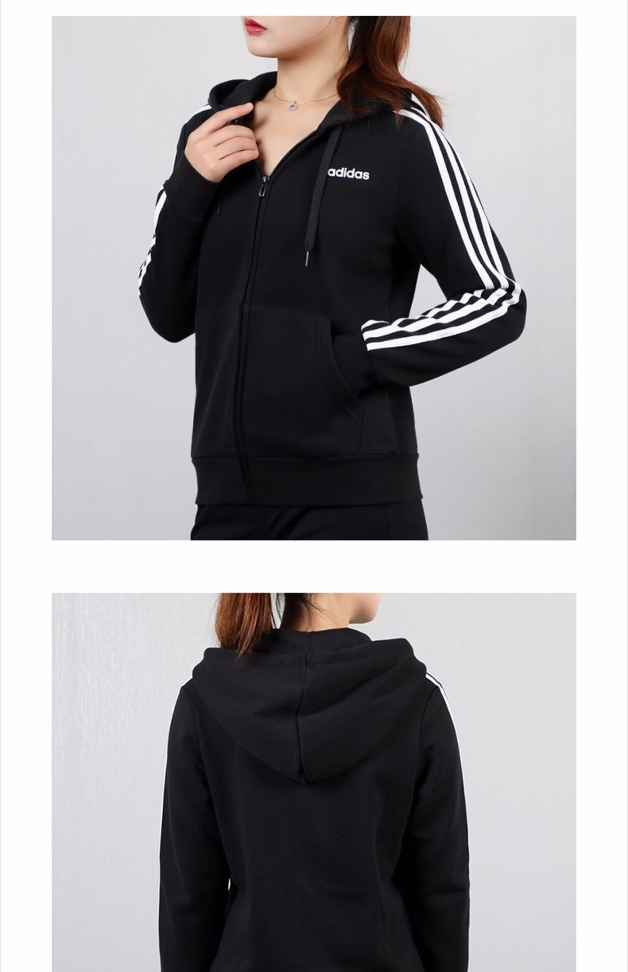 tmadidas阿迪达斯外套女装2020加绒款休闲运动服针织连帽夹克dp2412