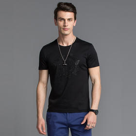 Marco Azzali 黑色圆领T恤 T5060200