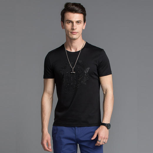 Marco Azzali 黑色圆领T恤 T5060200 商品图0