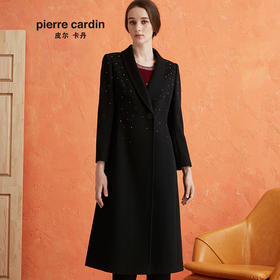 皮尔卡丹女装通勤百搭烫钻修身毛呢大衣P0406CL20B0

