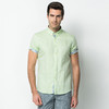 Marco Azzali 黄绿色棉麻面料短袖衬衫 C3653700 商品缩略图0