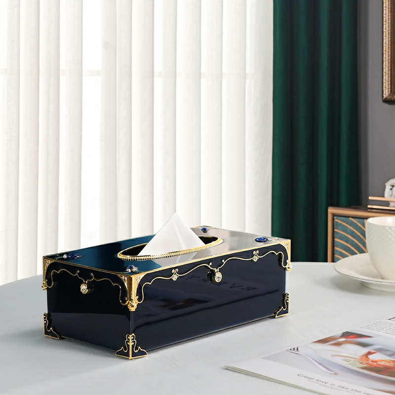 珐琅彩纸巾抽 客厅茶几轻奢简约创意收纳纸巾抽 时尚 大气