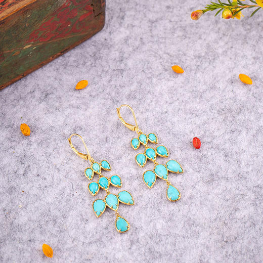 孔雀翎天然蓝松石水滴耳饰 原矿松石925银精致大气 醍醐原创设计 两款可选 商品图4