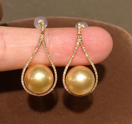 【天然南洋珍珠耳环】18k金钻石镶嵌,珠子正圆强光极微瑕表皮细腻光滑