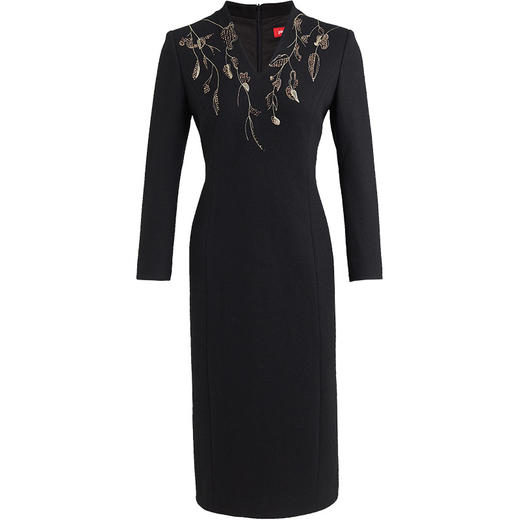 皮尔卡丹女装百搭通勤刺绣V领长袖连衣裙P0427DL20B0
 商品图4