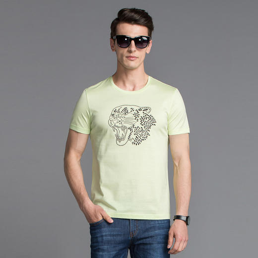 Marco Azzali 荧光黄豹头烫片圆领T恤 T5052700 商品图0