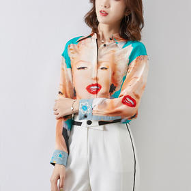 SS-C9230港味印花真丝衬衫女翻领长袖慵懒桑蚕丝衬衣