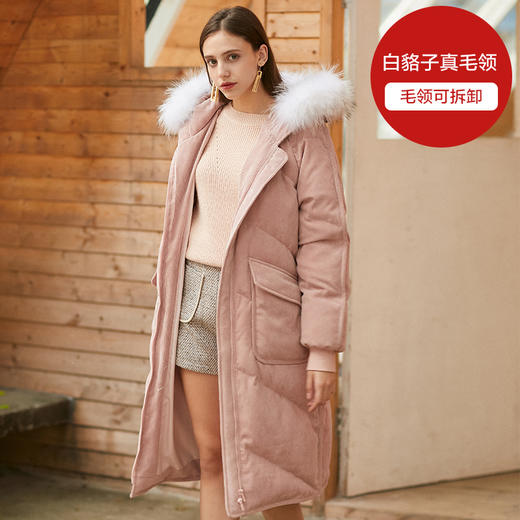 欧芮儿羽绒服女中长款秋冬装2019新款保暖加厚大毛领连帽外套 商品图0