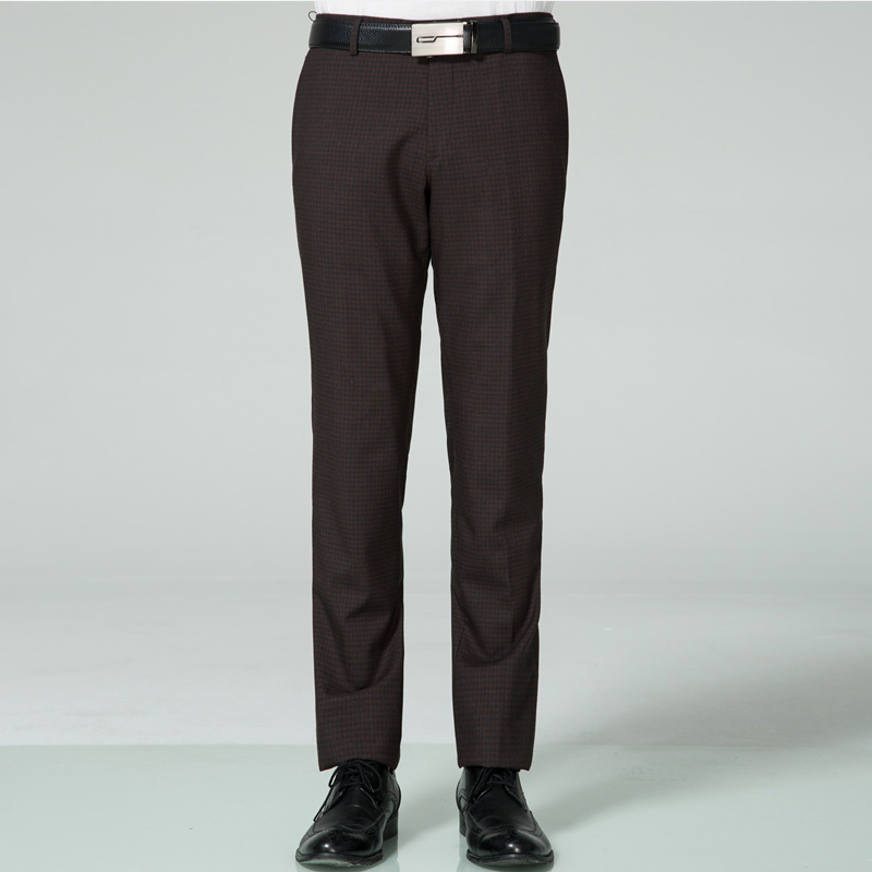 Marco Azzali 咖啡色细格子羊毛毛西裤 P3106400