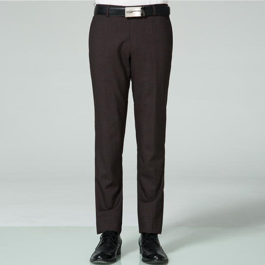 Marco Azzali 咖啡色细格子羊毛毛西裤 P3106400 商品图0