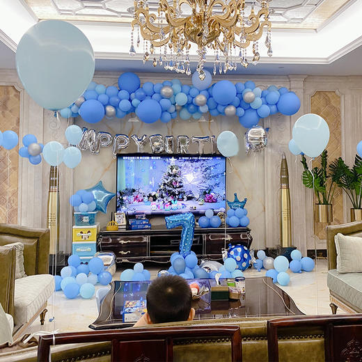 蓝色系男孩生日布置套餐男宝宝生日宴会装饰品儿童周岁家里装扮气球
