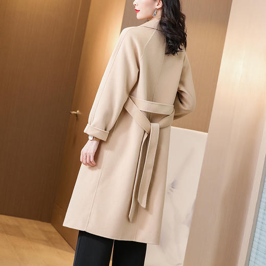 ss-07-3002韩版双面羊绒大衣2020秋冬新款修身腰带高端品牌毛呢外套女