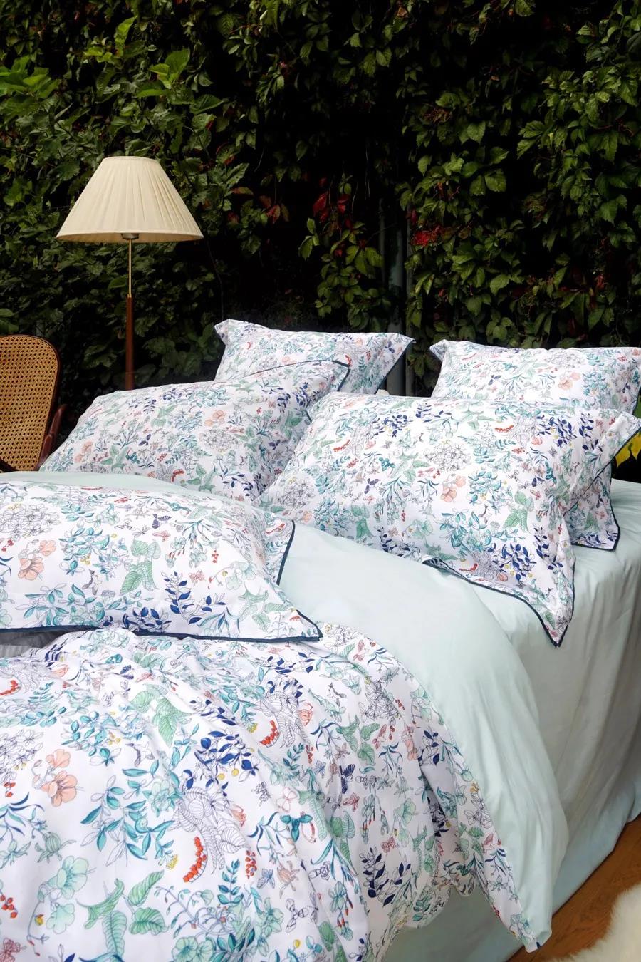 伽罗 JALO 新疆棉印花床品(螺纹边 蓝绿花鸟)