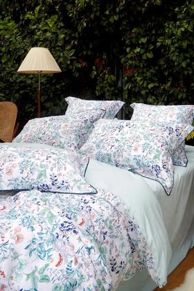 伽罗 JALO 新疆棉印花床品(螺纹边 蓝绿花鸟)