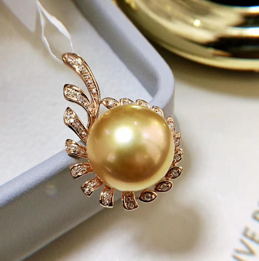 南洋金珠吊坠18k玫瑰金钻镶嵌南洋金珠吊坠吊坠1314mm正圆强光微微瑕j