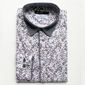 Marco Azzali 灰色棉锦弹长袖衬衫 C3603400