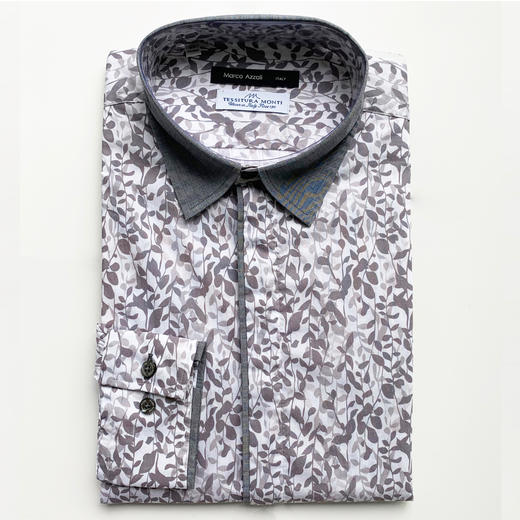 Marco Azzali 灰色棉锦弹长袖衬衫 C3603400 商品图0