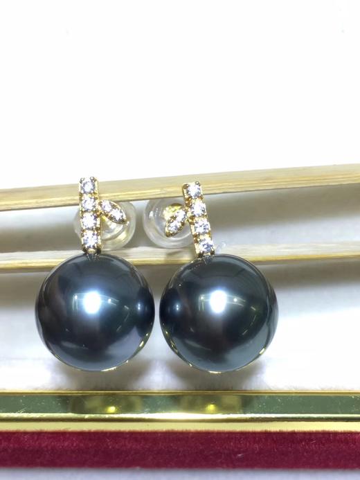 大溪地海水黑珍珠耳环特秒不议价1011mm正圆微微瑕镜面光表皮光滑细腻