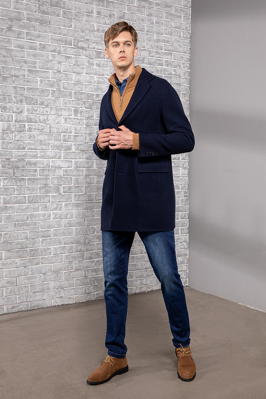 callisto藏青编织纹理全羊毛手工大衣 FPFEC072C 商品图2