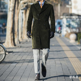 Hardy Minnis Eskdale 700克英式重磅灯芯绒棉深橄榄绿浴袍大衣