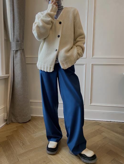 HIDEMI 美利奴羊毛斜门襟设计感开衫 商品图11