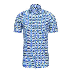 Marco Azzali 蓝色LEGGIUNO面料短袖衬衫  C3455600