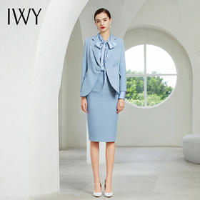 IWY/浅蓝色长袖西装半裙套装203181C1+S1