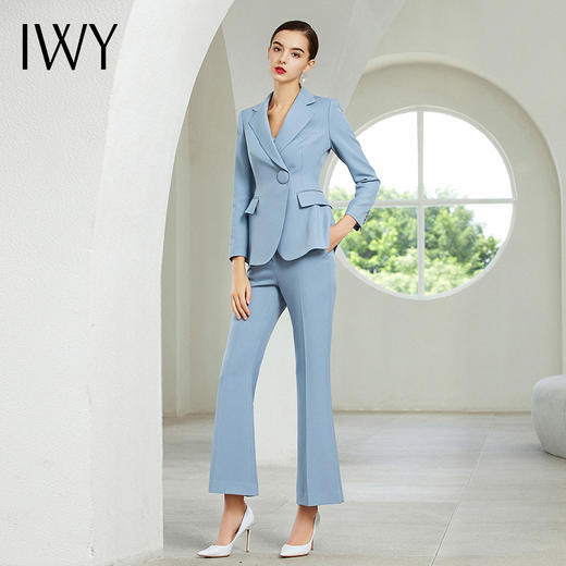 IWY/浅蓝色长袖西装长微喇裤套装203181C1+P2 商品图1