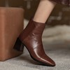 MYL-8231法式复古棕色短靴女粗跟秋冬方头头层牛皮时装靴中跟女靴 商品缩略图0
