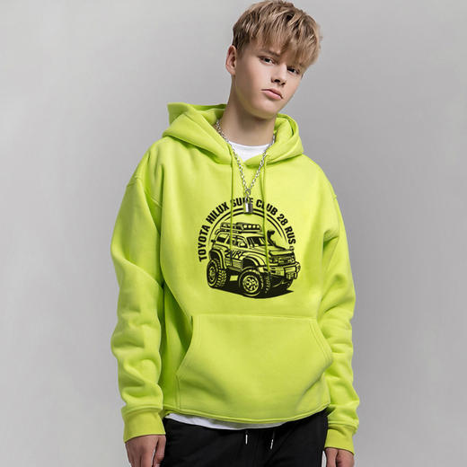 自由基地高街嘻哈潮牌休闲宽松带帽卫衣越野车四驱印花抓绒套头帽衫 NMT-1230 商品图0