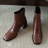 MYL-8231法式复古棕色短靴女粗跟秋冬方头头层牛皮时装靴中跟女靴 商品缩略图4