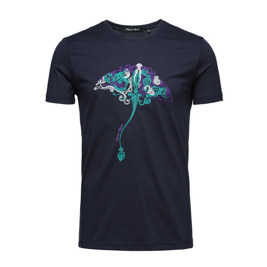 Marco Azzali 藏青绣花圆领T恤 T3849100 商品图0