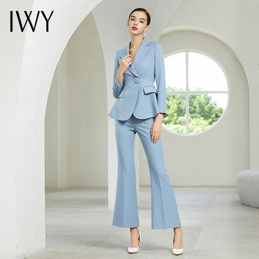IWY/浅蓝色长袖西装长微喇裤套装203181C1+P2 商品图2