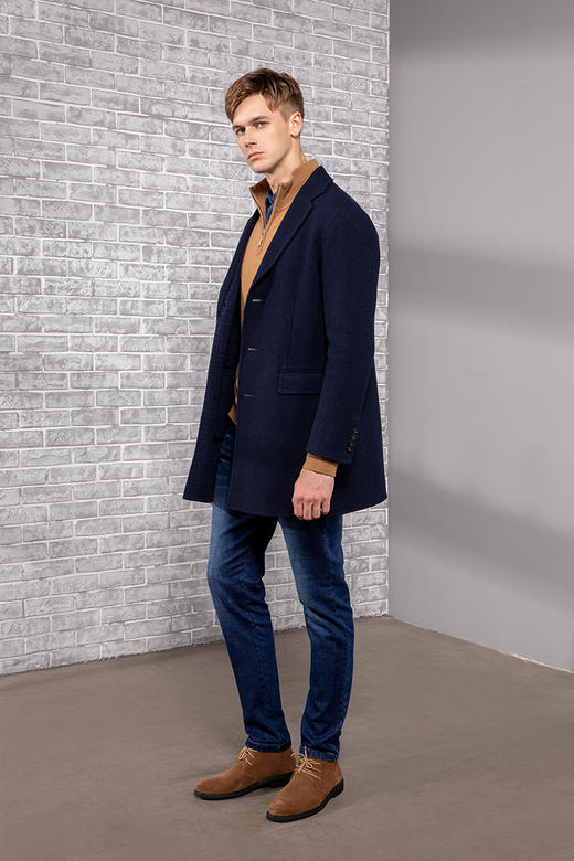 callisto藏青编织纹理全羊毛手工大衣 FPFEC072C 商品图1