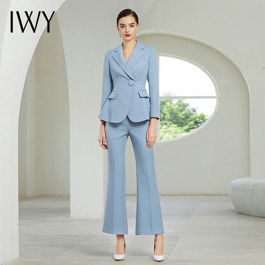 IWY/浅蓝色长袖西装长微喇裤套装203181C1+P2 商品图0