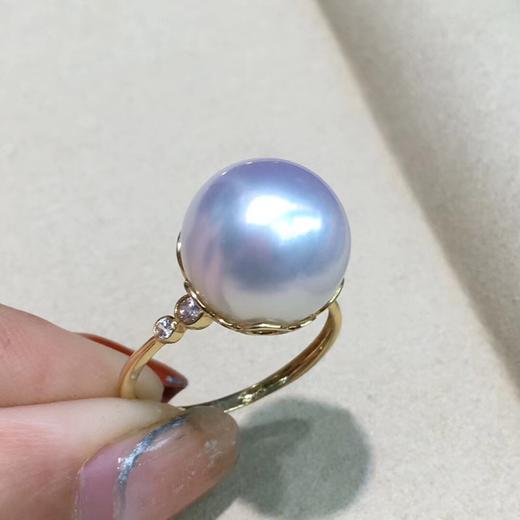 1213mm高亮澳白戒指冷蔷薇色系澳白戒指微微暇喔18k黄金蕾丝设计款