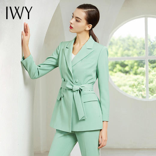 IWY/绿色长袖西装长裤端口套装203192C1+P1 商品图3