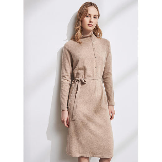 EITIE爱特爱女装秋季新款气质温柔半高领收腰显瘦针织连衣裙D2001511 商品图3