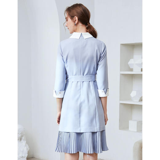 EITIE爱特爱秋季新款通勤百搭简约翻领收腰A字百褶连衣裙女裙C2007548 商品图3