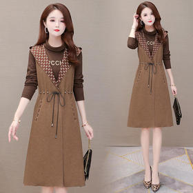 YWE-ARY20B37时尚两件套装大码连帽马甲连衣裙