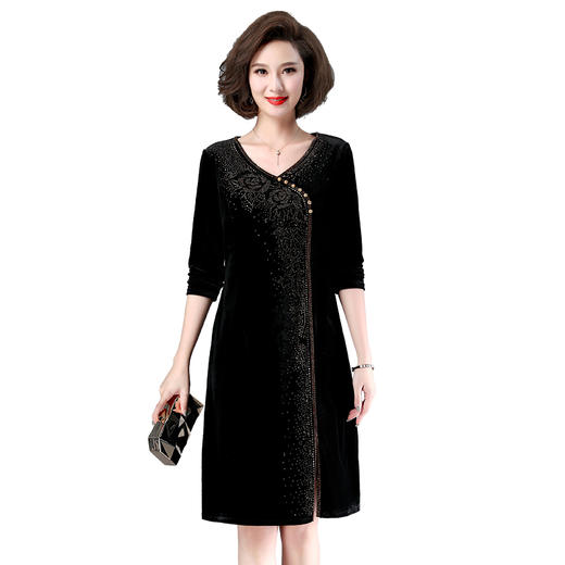 WZNH-YIZX7969时尚烫砖连衣裙优雅修身显瘦黑色连衣裙 商品图4