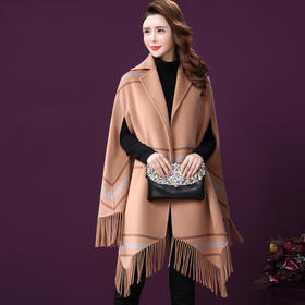 WXY-W-QX-20863秋冬中长款新款复古气质名媛绵羊毛翻领时尚披肩