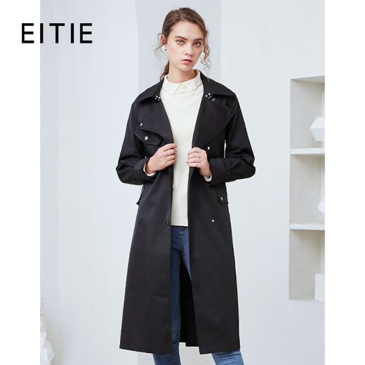 EITIE爱特爱女装冬季新款帅气经典翻领收腰显瘦长款风衣外套6004714 商品图1