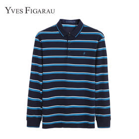 YvesFigarau伊夫·费嘉罗秋冬100%棉男士条纹舒适商务职场休闲长袖T恤880916
