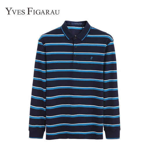 YvesFigarau伊夫·费嘉罗秋冬100%棉男士条纹舒适商务职场休闲长袖T恤880916 商品图0