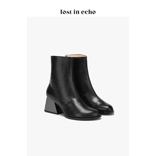 【微瑕疵不退不换】lost in echo设计师原创 简约刀锋头短靴 黑色 商品图1