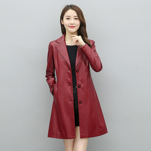 WZNH-KFLD6675MM海宁皮衣女中长款韩版修身气质皮风衣显瘦皮外套 商品图3