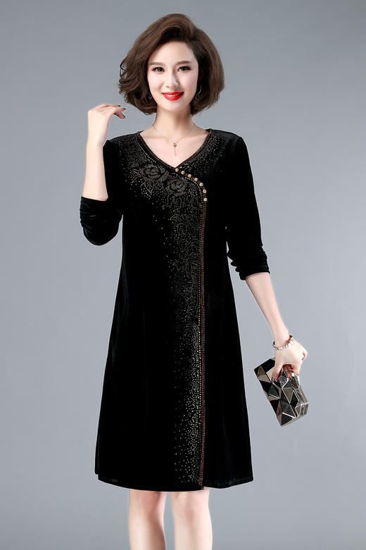 WZNH-YIZX7969时尚烫砖连衣裙优雅修身显瘦黑色连衣裙 商品图5